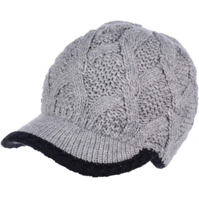 Skullies & Beanies Winter Fashion Knit Cap Hat for Women- Peaked Visor Beanie- Warm Fleece Lined-Many Styles - Gray-aran - CM...