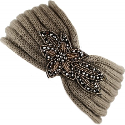 Headbands Sequin Knit Headband with Flower Decoration - Khaki - CZ12MCUBV9V $7.78