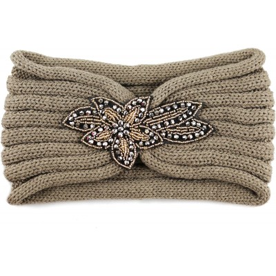 Headbands Sequin Knit Headband with Flower Decoration - Khaki - CZ12MCUBV9V $7.78