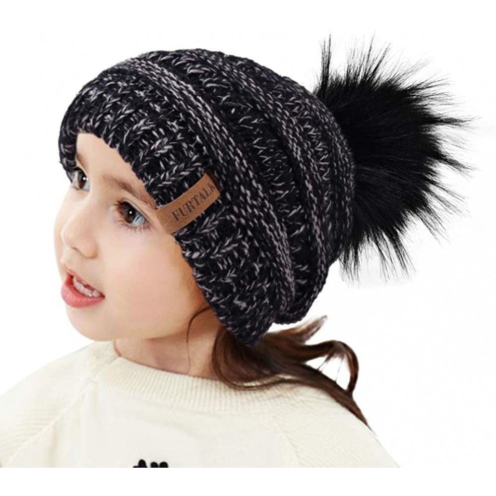 Skullies & Beanies Kids Girls Boys Winter Knit Beanie Hats Faux Fur Pom Pom Hat Bobble Ski Cap Toddler Baby Hats 1-6 Years Ol...