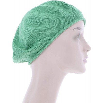 Berets Beret for Women 100% Cotton Solid - Medium/Large - Apple Green - C218U4GAO6D $17.38