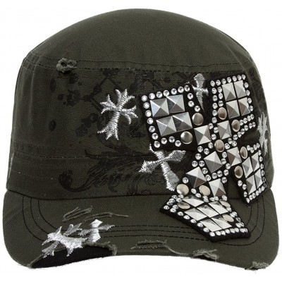 Newsboy Caps Cross Distressed Cadet Cap - Olive - Olive Cross - CS11MV4XV8N $19.90