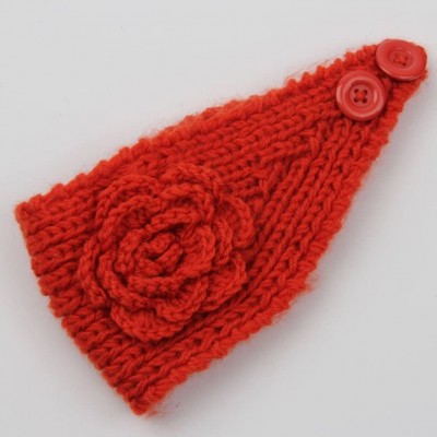 Skullies & Beanies Women's Fashion Crochet Flowers Headband Knitted Hat Cap Headwrap Bands - Orange - CA187IMTXWY $10.09