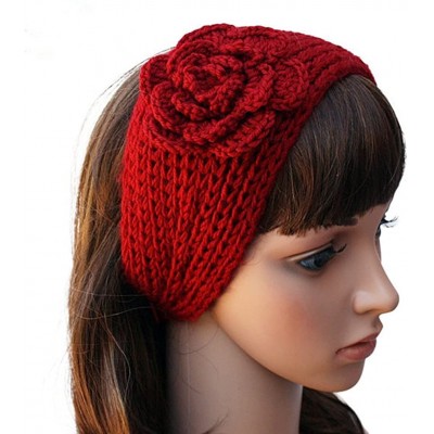 Skullies & Beanies Women's Fashion Crochet Flowers Headband Knitted Hat Cap Headwrap Bands - Orange - CA187IMTXWY $10.09