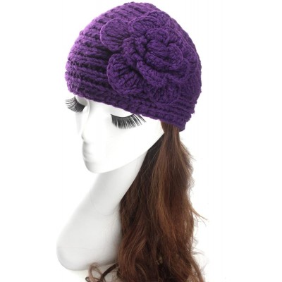 Skullies & Beanies Women's Fashion Crochet Flowers Headband Knitted Hat Cap Headwrap Bands - Orange - CA187IMTXWY $10.09