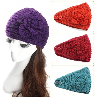 Skullies & Beanies Women's Fashion Crochet Flowers Headband Knitted Hat Cap Headwrap Bands - Orange - CA187IMTXWY $10.09