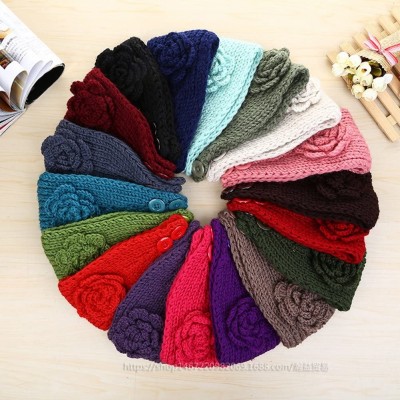 Skullies & Beanies Women's Fashion Crochet Flowers Headband Knitted Hat Cap Headwrap Bands - Orange - CA187IMTXWY $10.09