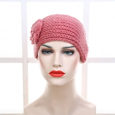 Skullies & Beanies Women's Fashion Crochet Flowers Headband Knitted Hat Cap Headwrap Bands - Orange - CA187IMTXWY $10.09