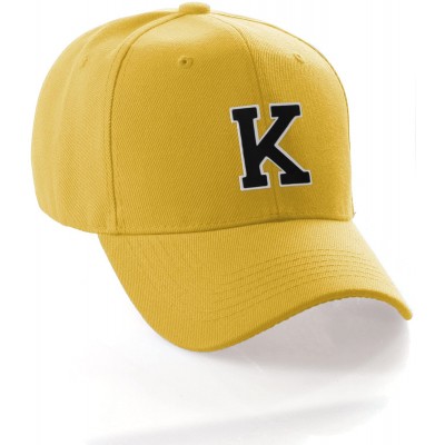Baseball Caps Classic Baseball Hat Custom A to Z Initial Team Letter- Yellow Cap White Black - Letter K - C918IDUNCMS $21.39
