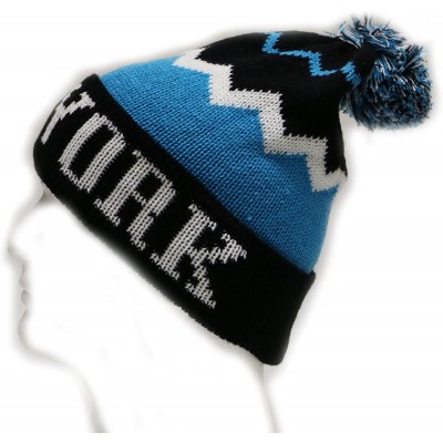 Skullies & Beanies Zig Zag Pattern New York Pom Pom Knit Hat - Black/Teal - C911OQ8E00P $12.18