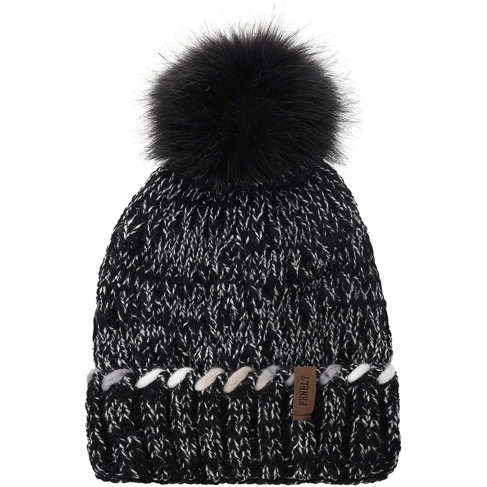 Skullies & Beanies Knit Slouchy Beanie Hats for Women Winter - Warm Chunky Fleece Lined Beanies with Pompom - Black 1 - CG18Y...