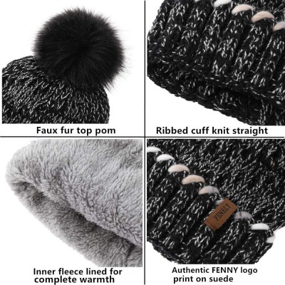 Skullies & Beanies Knit Slouchy Beanie Hats for Women Winter - Warm Chunky Fleece Lined Beanies with Pompom - Black 1 - CG18Y...