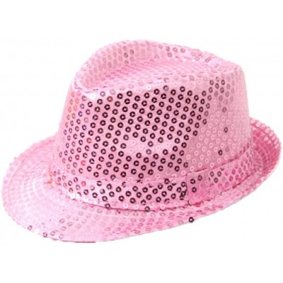 Fedoras Solid Color Sequins Fedora Hat - Pink - C2187E7TG2N $8.62