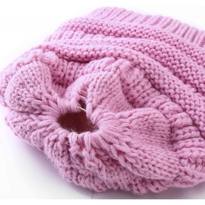 Skullies & Beanies Women's Knitted Messy Bun Hat Ponytail Beanie Baggy Chunky Stretch Slouchy Winter - Pink - CY18YMEALDG $9.81