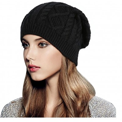 Skullies & Beanies Women Cable Knit Beanie Winter Warm Crochet Hats Chunky Stretch Ski Cap - Black - CS186QTLOOT $13.05