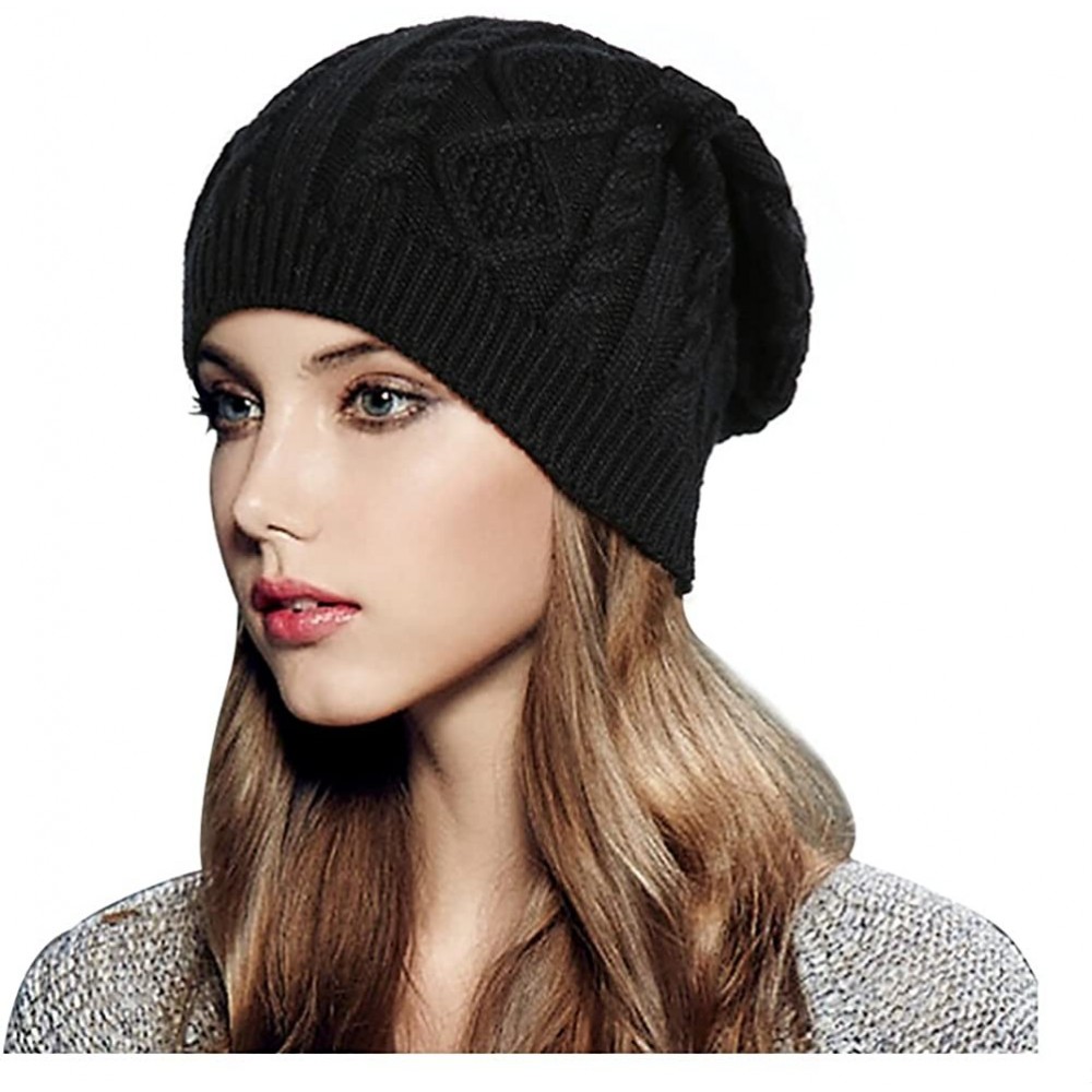 Skullies & Beanies Women Cable Knit Beanie Winter Warm Crochet Hats Chunky Stretch Ski Cap - Black - CS186QTLOOT $13.05