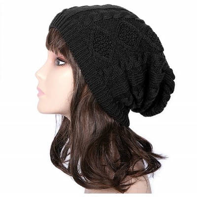 Skullies & Beanies Women Cable Knit Beanie Winter Warm Crochet Hats Chunky Stretch Ski Cap - Black - CS186QTLOOT $13.05