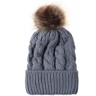 Berets Mom And Baby Knitting Wool Hemming Hat Keep Warm Winter Fur Ball Hat Cap - Gray - CM18IRTY55E $7.85