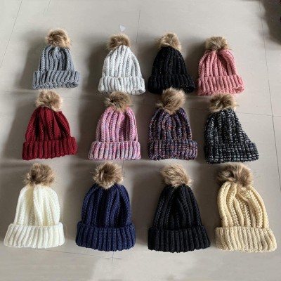 Skullies & Beanies Womens Winter Beanie Hat- Warm Cuff Cable Knitted Soft Ski Cap with Pom Pom for Girls - D - CX18ADTSS9A $8.40