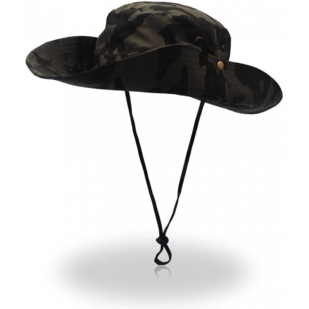 Bucket Hats Outdoor Sun Hats with Wind Lanyard Bucket Hat Fishing Cap Boonie for Men/Women/Kids - Olive Green Camouflage - CK...