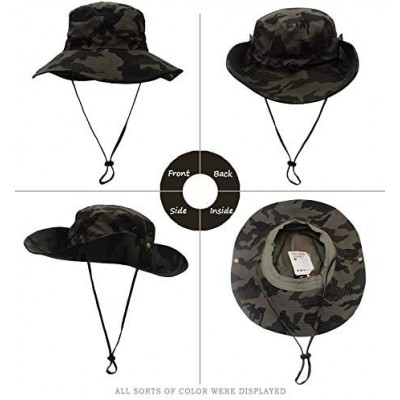 Bucket Hats Outdoor Sun Hats with Wind Lanyard Bucket Hat Fishing Cap Boonie for Men/Women/Kids - Olive Green Camouflage - CK...