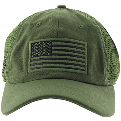 Baseball Caps American US Military Embroidered Flag Soft Mesh Hat Trucker Cap - Olive - C818U020XUW $14.54