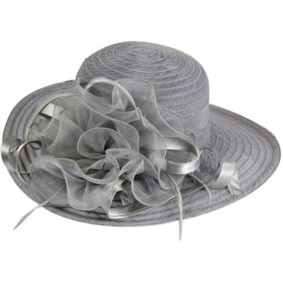 Sun Hats Fashion Women's Organza Floral Wide Brim Kentucky Derby Church Dress Sun Hat Summer Beach Cap - Grey - CQ18T625Z6D $...
