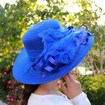 Sun Hats Fashion Women's Organza Floral Wide Brim Kentucky Derby Church Dress Sun Hat Summer Beach Cap - Grey - CQ18T625Z6D $...