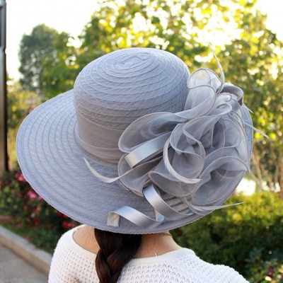 Sun Hats Fashion Women's Organza Floral Wide Brim Kentucky Derby Church Dress Sun Hat Summer Beach Cap - Grey - CQ18T625Z6D $...