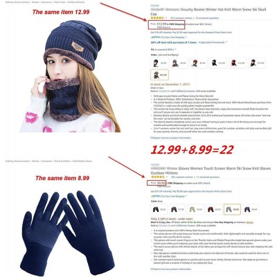 Skullies & Beanies Winter Beanie Hat Scarf Gloves Slouchy Snow Knit Skull Cap Infinity Scarves Touch Screen Mittens for Women...