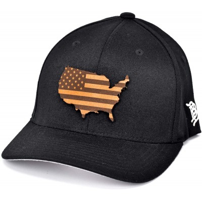 Baseball Caps 'The Patriot' Leather Patch Flex Fit Fitted Hat - Black - CO18IGQGELU $56.17