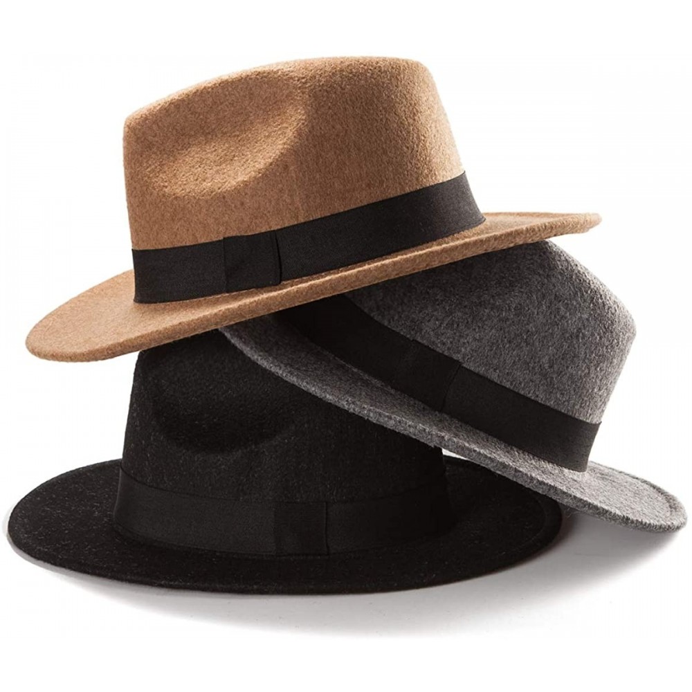 Fedoras Womens Fedora Hat Pack of 3 Panama Hats for Women Men Felt - Light Brown-black-grey - CT18KA4S0AW $36.72