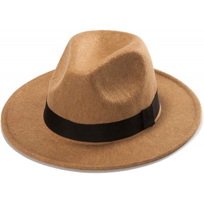 Fedoras Womens Fedora Hat Pack of 3 Panama Hats for Women Men Felt - Light Brown-black-grey - CT18KA4S0AW $36.72