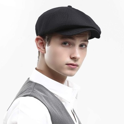 Newsboy Caps Newsboy Hats Men Flat Cap Gatsby Snap Classic Herringbone Twill Vintage 8 Panel Hat - Black - CL19850T29L $15.39