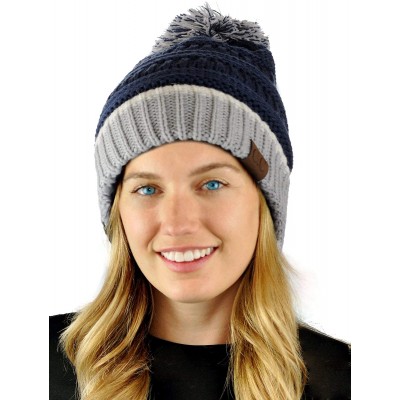 Skullies & Beanies Unisex College High School Team Color Two Tone Pom Pom Knit Beanie Hat - Navy/Silver - CY18AIQOYGN $26.08
