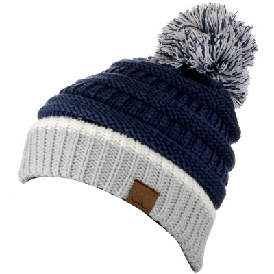 Skullies & Beanies Unisex College High School Team Color Two Tone Pom Pom Knit Beanie Hat - Navy/Silver - CY18AIQOYGN $15.00