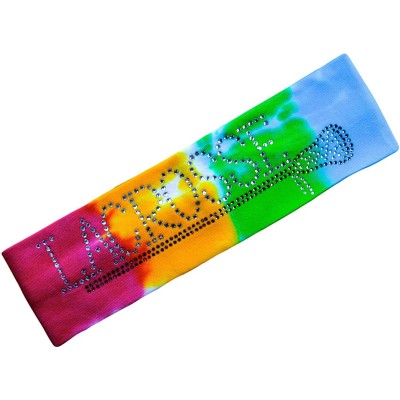 Headbands Lacrosse Stick Rhinestone Cotton Stretch Headband LAX Team Gift - Hand Tie Dyed Rainbow - CK11MPST2SD $8.09