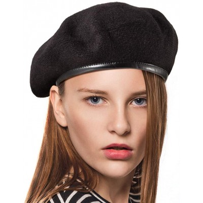 Berets British Military Berets for Men - Women Warm Knit Beret Hat Spring Hat Soft - 001 Black (With Cotton Lining) - CQ18Q75...