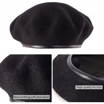 Berets British Military Berets for Men - Women Warm Knit Beret Hat Spring Hat Soft - 001 Black (With Cotton Lining) - CQ18Q75...