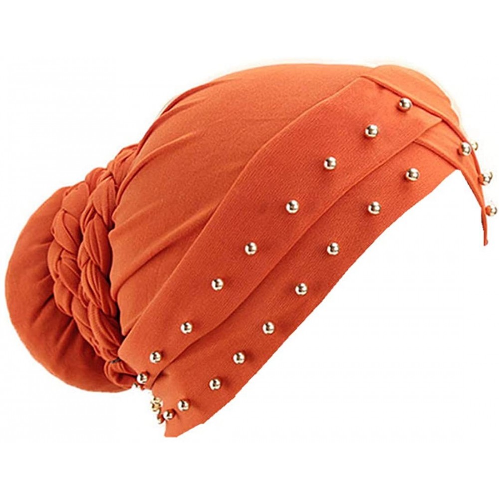 Skullies & Beanies India Caps Turban Bandana Braided Headwrap African Point Drill Milk Silk Head Wrap - Tjm-341a-orange - C31...