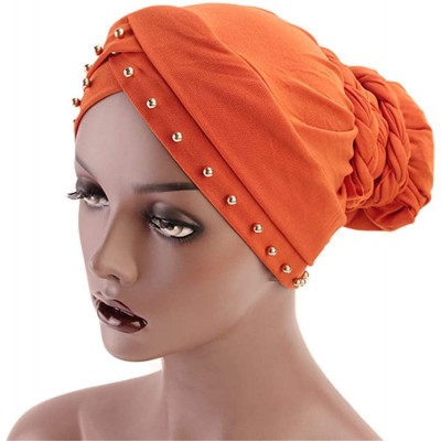 Skullies & Beanies India Caps Turban Bandana Braided Headwrap African Point Drill Milk Silk Head Wrap - Tjm-341a-orange - C31...