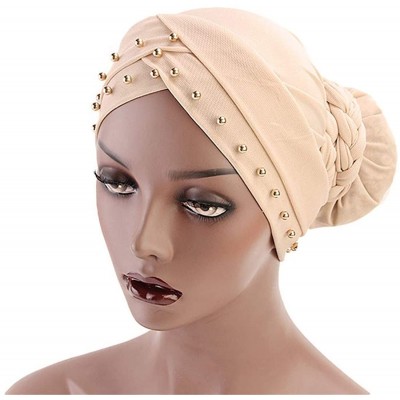 Skullies & Beanies India Caps Turban Bandana Braided Headwrap African Point Drill Milk Silk Head Wrap - Tjm-341a-orange - C31...