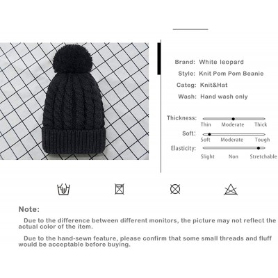 Skullies & Beanies Women's Winter Beanie Warm Fleece Lining - Thick Slouchy Cable Knit Skull Hat Ski Cap - Grey+black - CA18K...