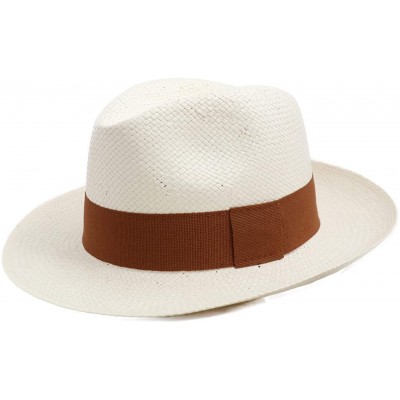 Fedoras Classic Paille Large Panama Hat - Creme-marron - CE182AMYESL $22.08