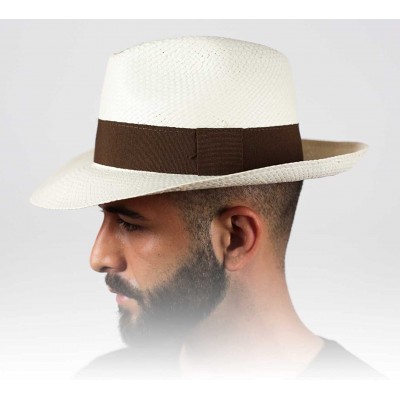 Fedoras Classic Paille Large Panama Hat - Creme-marron - CE182AMYESL $22.08