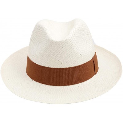 Fedoras Classic Paille Large Panama Hat - Creme-marron - CE182AMYESL $22.08