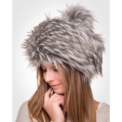 Skullies & Beanies Faux Fur Russian Hat for Women - Warm & Fun Fur Cuff Hat with Pom Pom - Husky Raccoon - CS128OXJ8U9 $29.34
