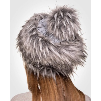 Skullies & Beanies Faux Fur Russian Hat for Women - Warm & Fun Fur Cuff Hat with Pom Pom - Husky Raccoon - CS128OXJ8U9 $29.34