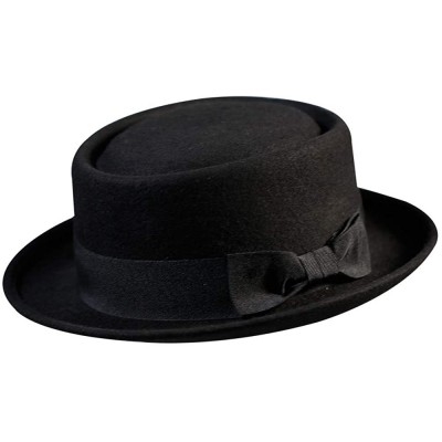 Fedoras Pork Pie Hat 100% Wool Felt Men's Porkpie Breaking Bad Hats Flat Top Mens Fedora - Black - CH18I97U9ZC $20.19