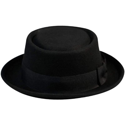 Fedoras Pork Pie Hat 100% Wool Felt Men's Porkpie Breaking Bad Hats Flat Top Mens Fedora - Black - CH18I97U9ZC $20.19